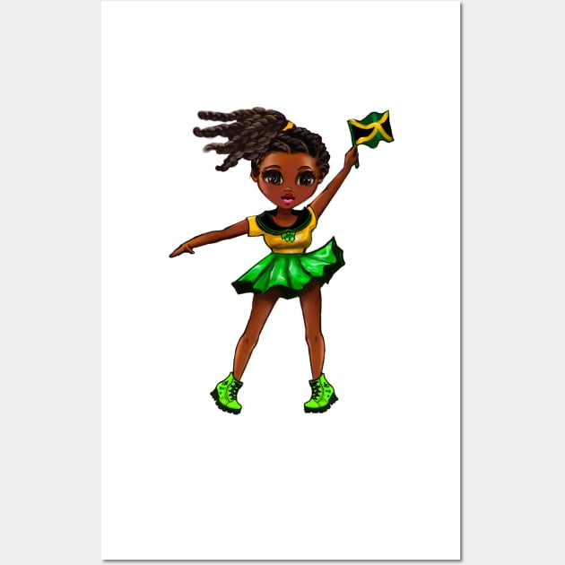 Jamaican girls women Jamaican colors Jamaica Pride anime girl Chible Jamaica flag Wall Art by Artonmytee